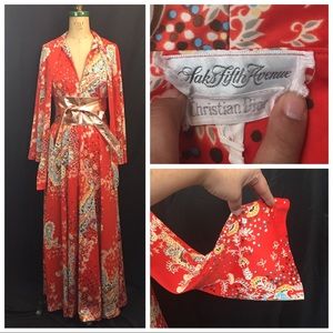 Dior Red Paisley Long Sleeve Silk Wrap Maxi Dress (belt not included)